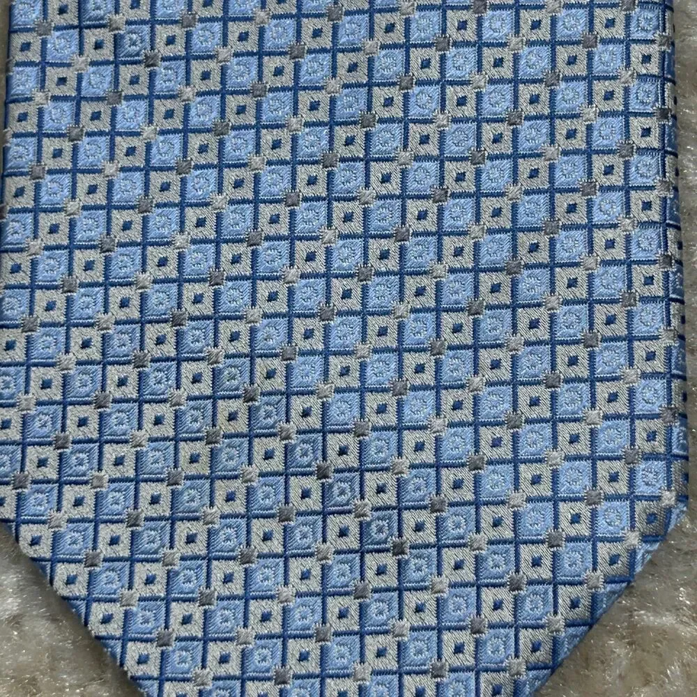Pierre Cardin Tie Mens Blue Geometric 100% Silk Necktie Classic Formal Business